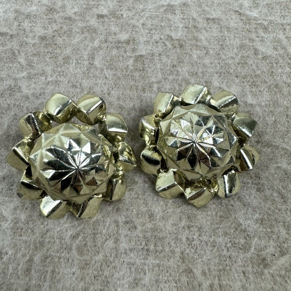 Vintage Geometric Earrings Screw Hinge Clip On Silver Gold Tone Art Deco Coro